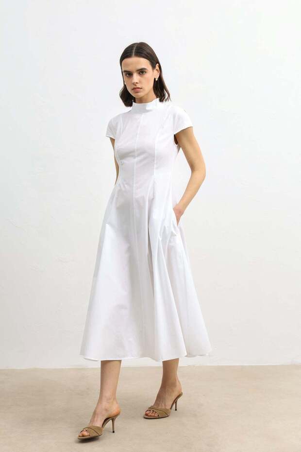 White Poplin Women's Midi Dress
