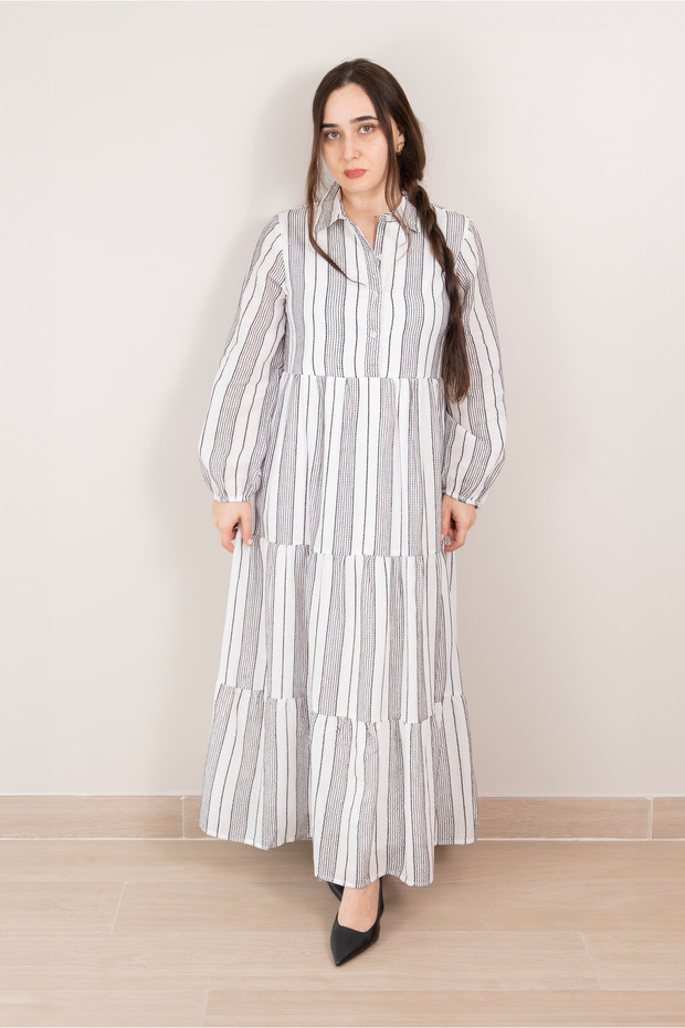 Black & White Striped Tiered Maxi Dress
