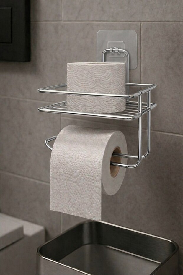 Adhesive Toilet Paper Holder No Drilling No Screwing Metal Bathroom Paper Holder Hanger Chrome S-120