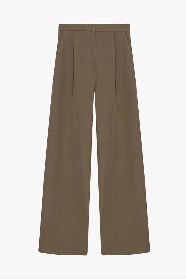 Wide Leg Fabric Trousers Black
