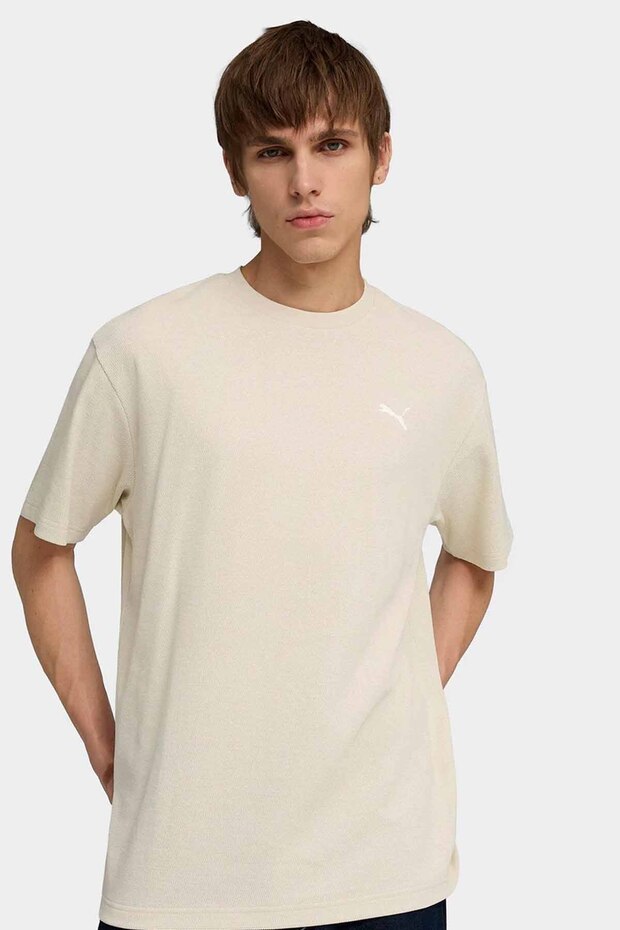 Men's Beige Crew Neck Cotton T-Shirt