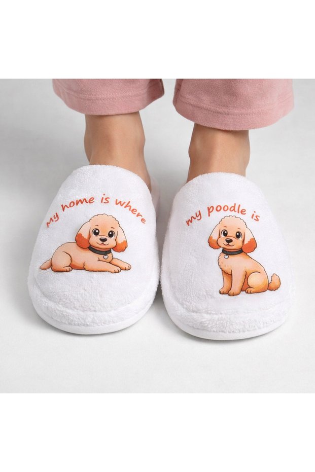 Toy Poodle Printed, Cotton Home Slippers, Cute Stylish Design, Soft, Non-Slip Velvet Slippers (37-42)