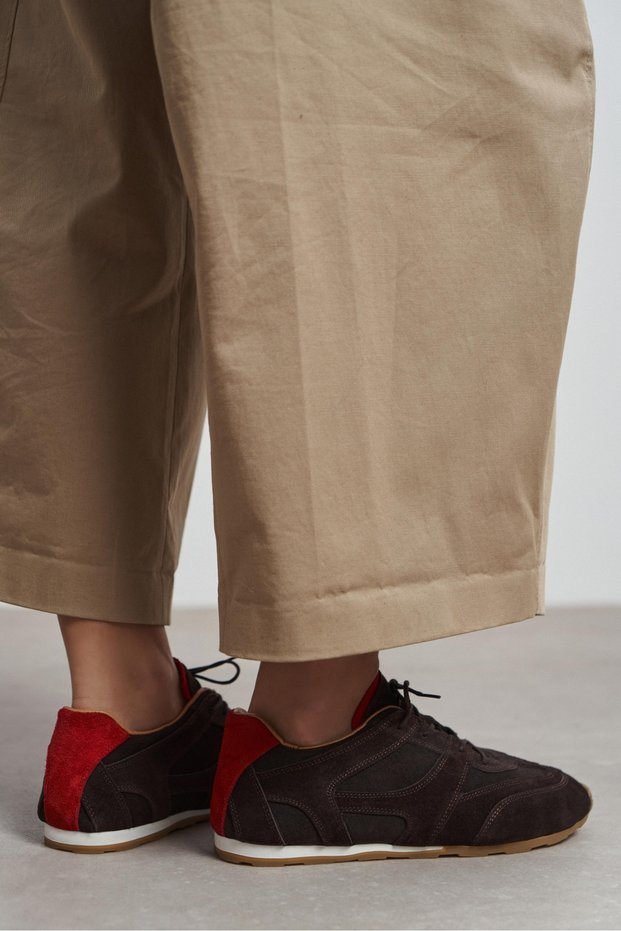 Velory Bitter Brown Inside-Outside Genuine Suede Leather Back Red Detail Lace-Up Women's Casual Sports Shoes