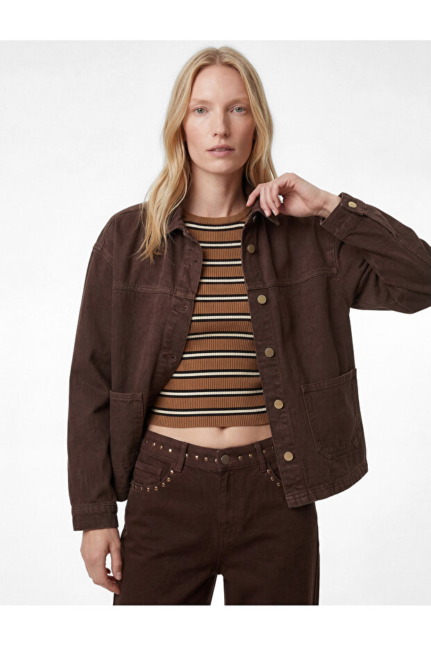 Comfortable Fit Classic Collar Pocket Detail Button Long Sleeve Shacket