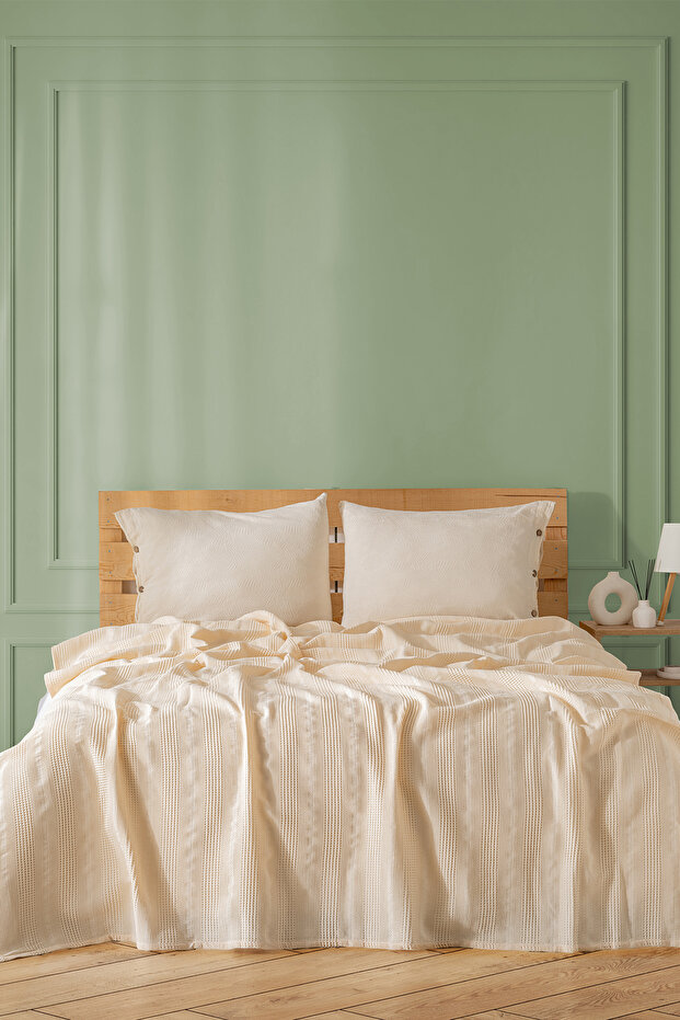 Elegant Border Detailed Double Cotton Pique 200X230 - Multi-Purpose Bedspread and Pique