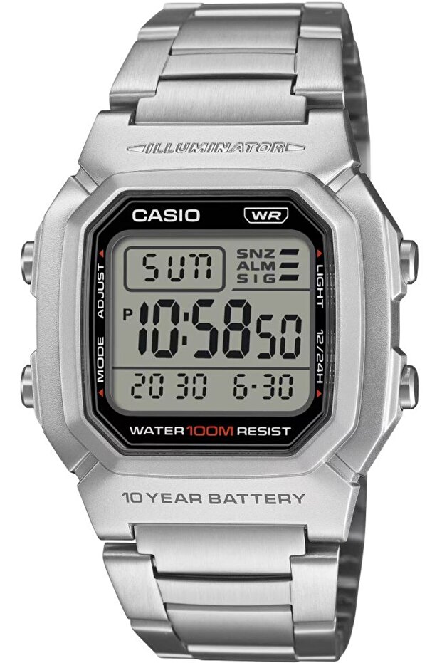 W-800Hd-1Avdf Silver Steel Strap 10 Years Battery Digital Men's Wristwatch
