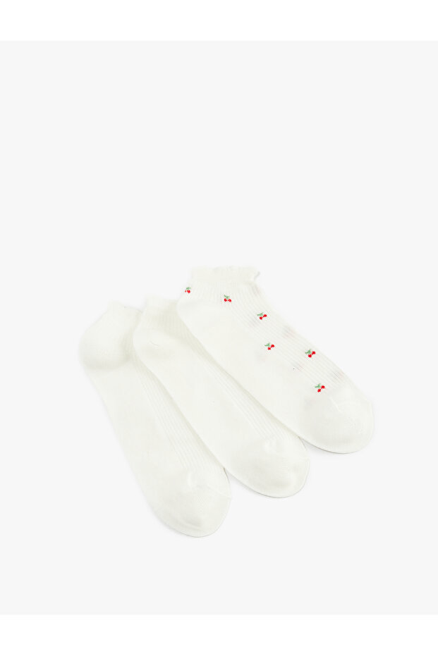 Cherry Patterned Cotton 3-Piece Booties Socks Set
