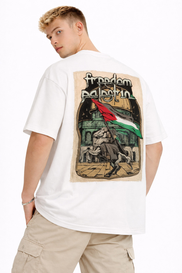 Freedom Palestine - Unisex Oversize Printed T-Shirt with Additional Detail on the Back