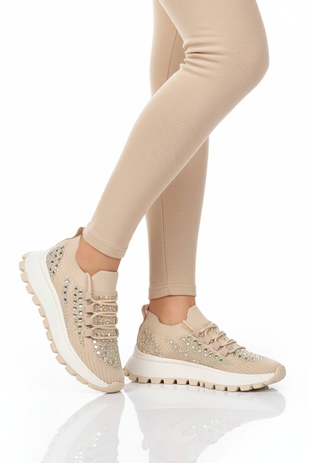 Beige Mesh Light Stone Embroidered Women's Casual Shoes 451161 Z