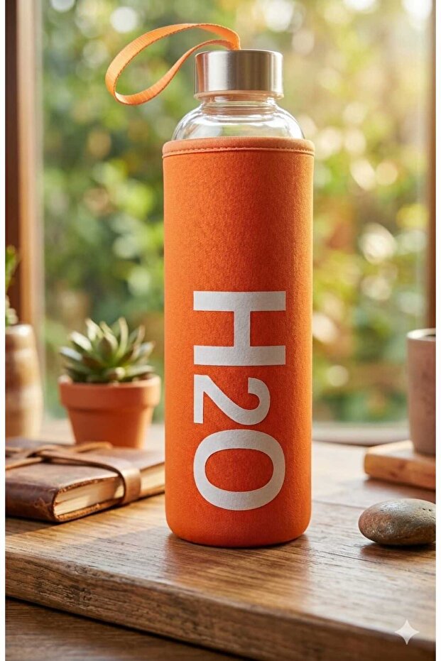Borosilicate Glass Flask with Cover – 600 ml -Orange