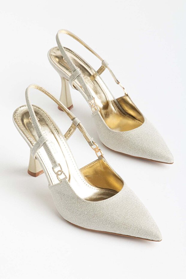 Large Size Women's Thin Heeled Evening Dress Shoes Gold Glitter Open Toe