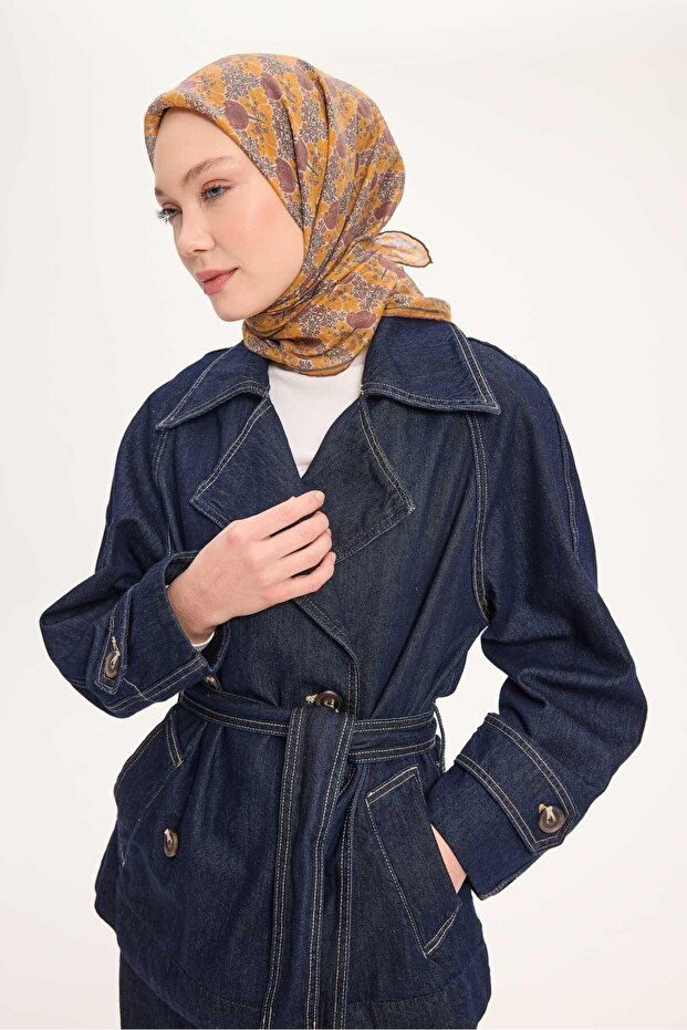Eșarfă Tencel Monare cu model de primăvară, roșu claret 90X90
