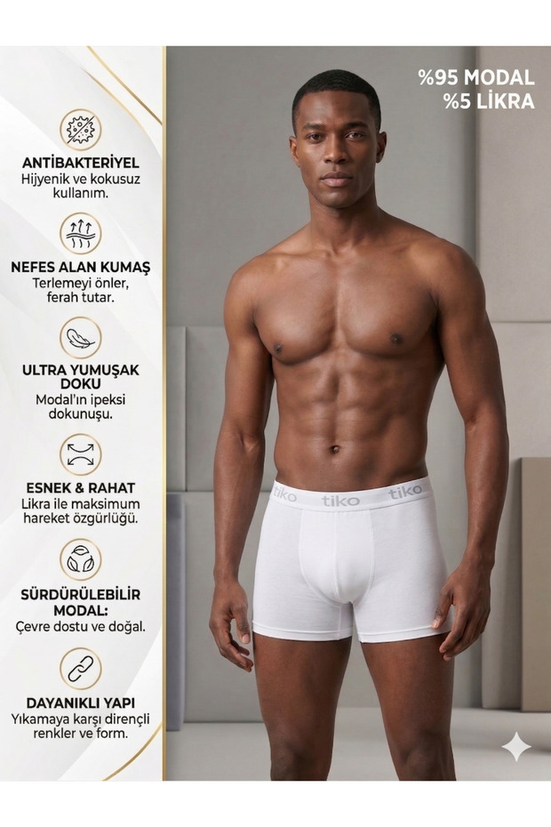 Men's White Modal Lycra Flexible Soft Textured Breathable Boxer