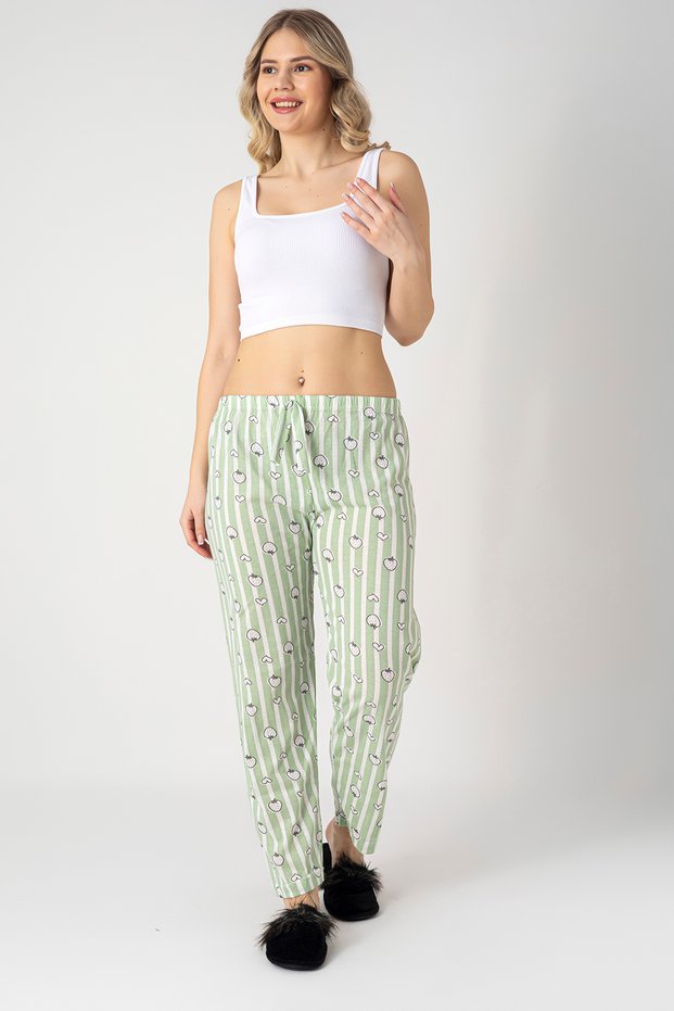 Cotton Thin Breathable Fabric Ribbon Waist Detail Pocketless Women's Pajama Bottoms