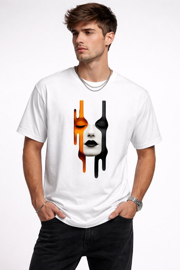 Unisex Oversize T-Shirt Colorful Face Printed 100% Cotton T-Shirt Comfortable Fit