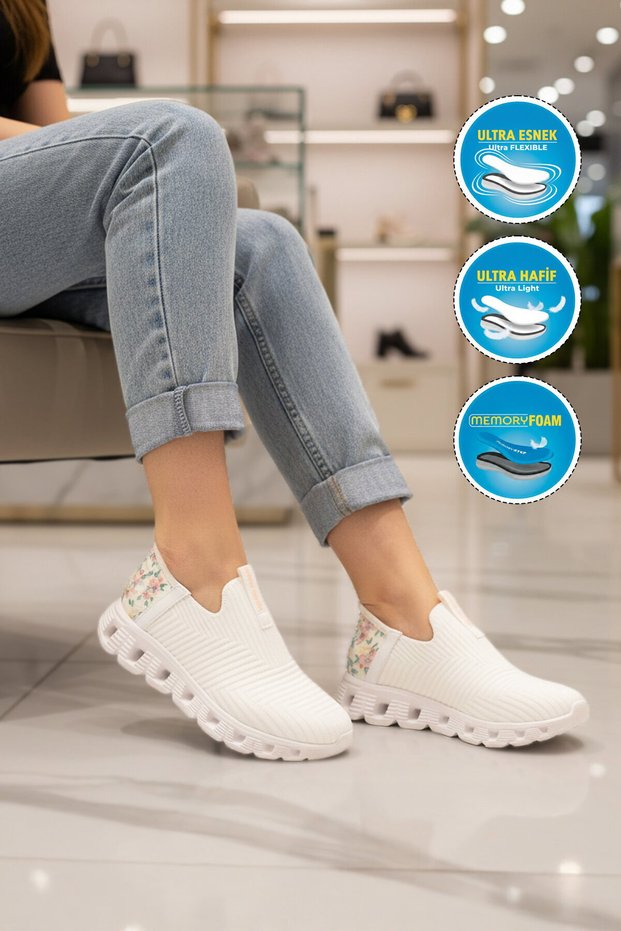 White Mesh Lightweight Easy-To-Wear Women's Sports Shoes Pci-10101 g