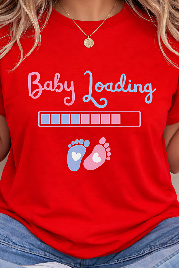 Baby Loading Printed Maternity T-Shirt Oversize Cotton Relaxed Fit Mom T-Shirt