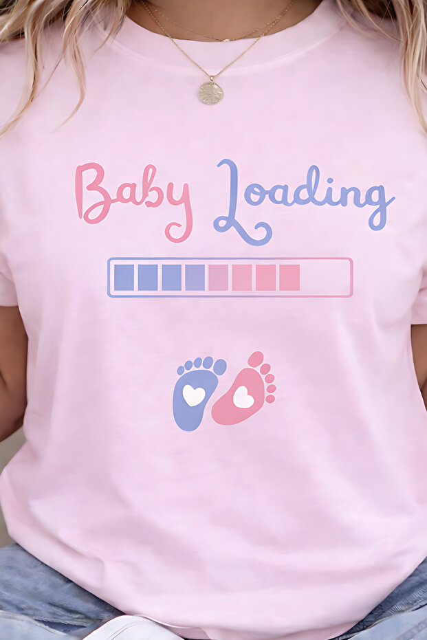 Baby Loading Printed Maternity T-Shirt Oversize Cotton Relaxed Fit Mom T-Shirt
