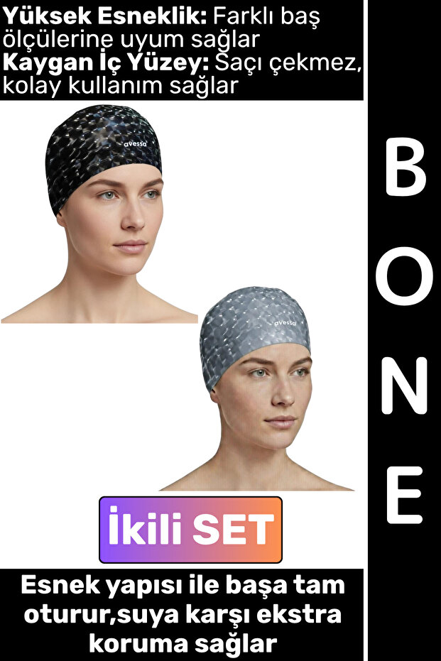 # Comfortable, Flexible, Soft Pool and Sea Swimming Cap, Slippery Inner Surface, Stylish Waterproof Hair Cap, Double Set