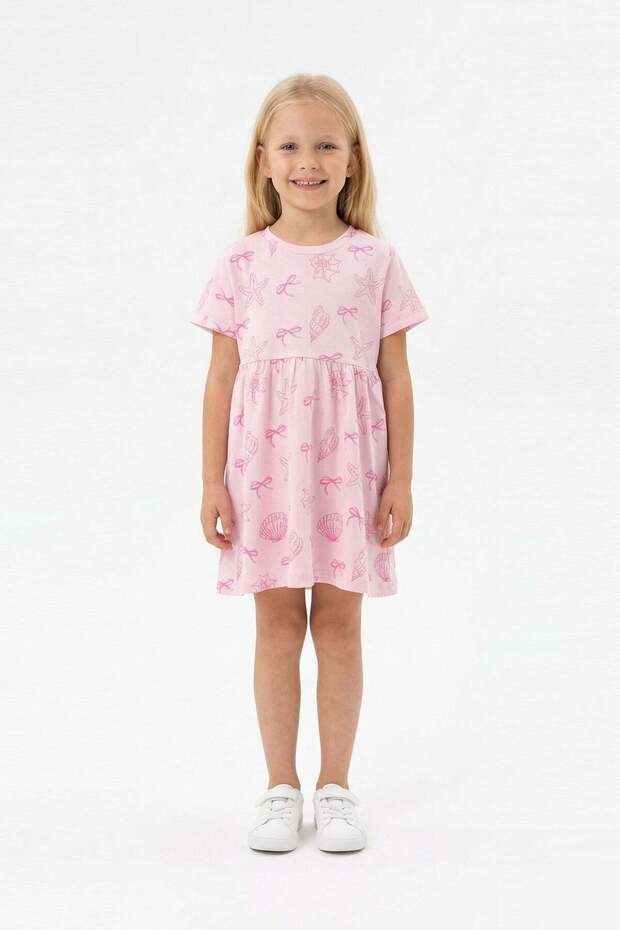 Bunnyhopp Sea Theme Short Sleeve Girls Dress - 100% Cotton Pink Summer Dress