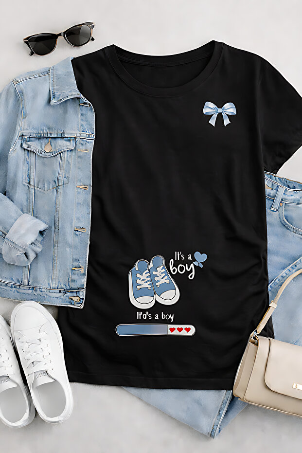 It's a Boy Printed Maternity T-Shirt Oversize Cotton Relaxed Fit Mom T-Shirt