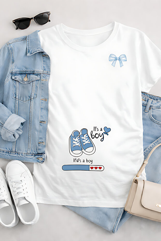 It's a Boy Printed Maternity T-Shirt Oversize Cotton Relaxed Fit Mom T-Shirt