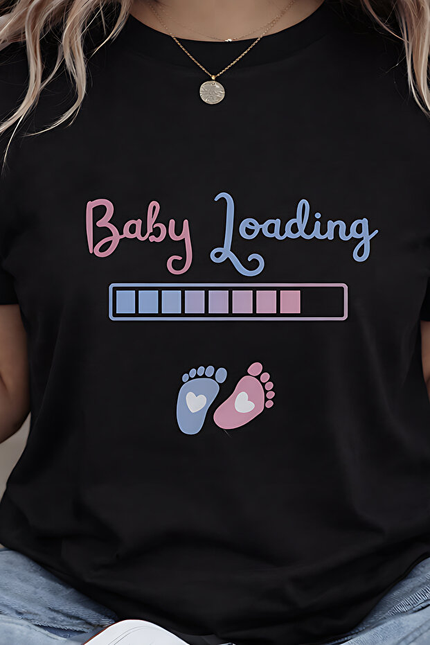 تي شيرت للأمهات مطبوع عليه Baby Loading، تي شيرت قطني كبير الحجم بقصة مريحة للأمهات