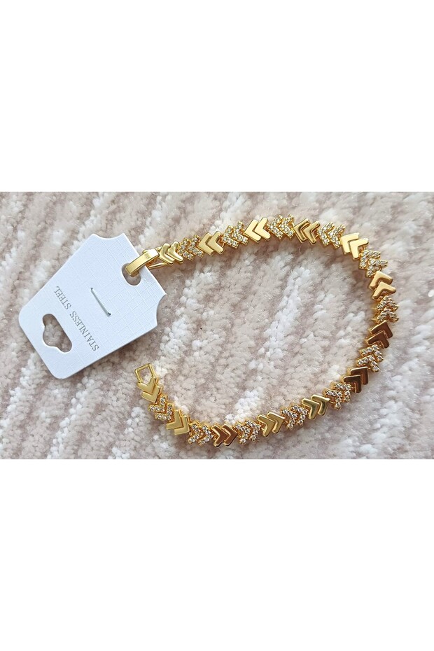 Standard Clasp Steel Bracelet with V-Shaped Zircon Stones