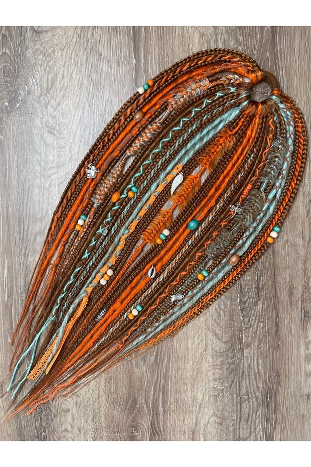 Rasta Mix African Knitted Buckle 35 Pieces - Copper & Orange & Water Green