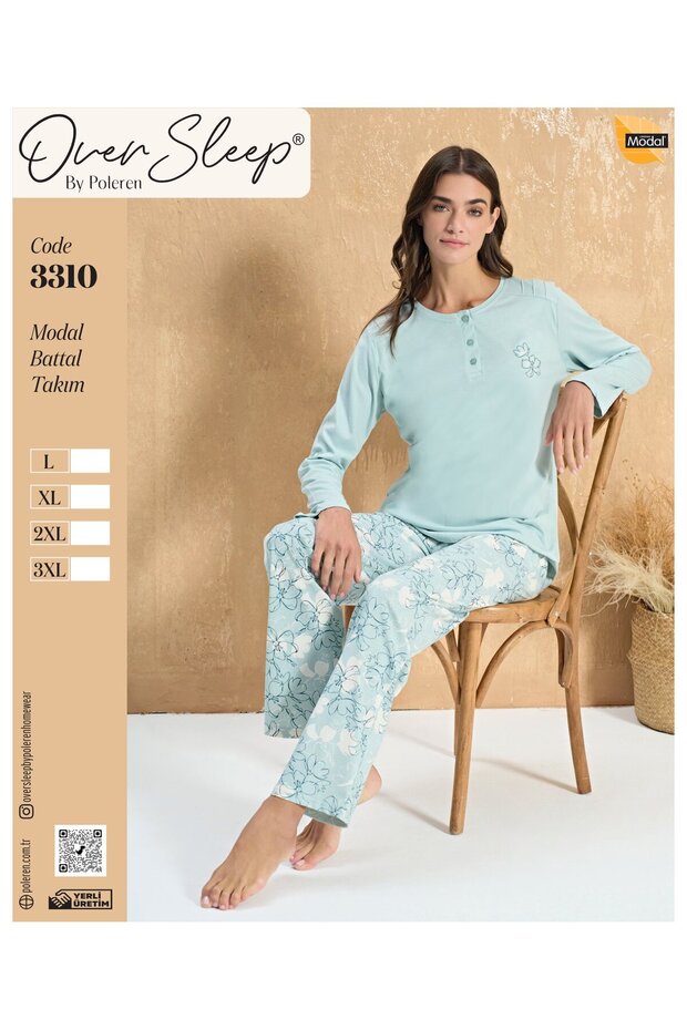 طقم بيجامة SLEEP POLEREN BLUE MODAL BATTAL