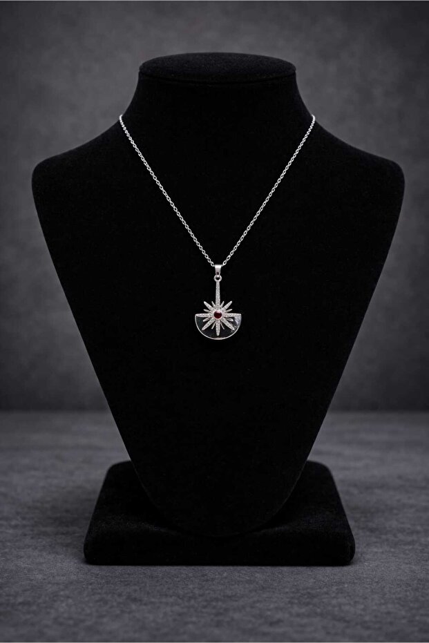 Red Stone Necklace with Sun Motif