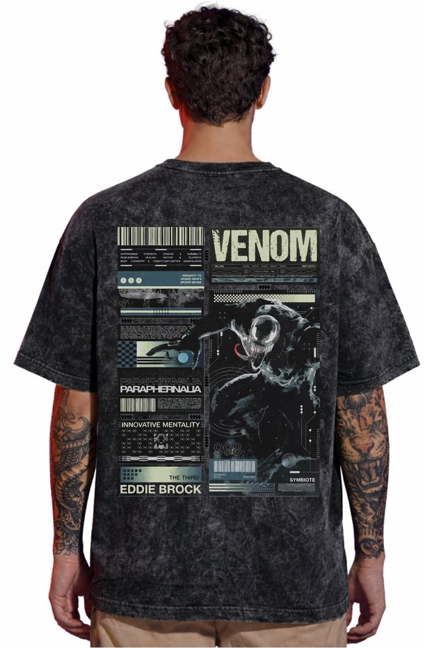 Design Venom Movie Hero Back Printed Unisex Oversized Vintage Washed T-Shirt