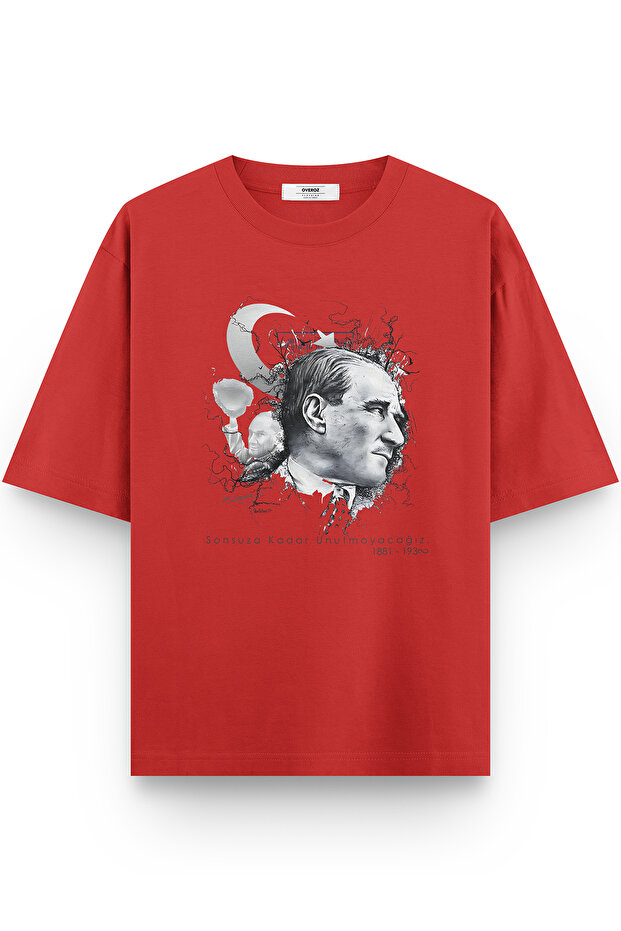 Women's / Men's Semi Oversize T-Shirt Printed Red T-Shirt 1236