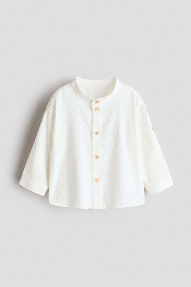 Linen-blend grandad shirt