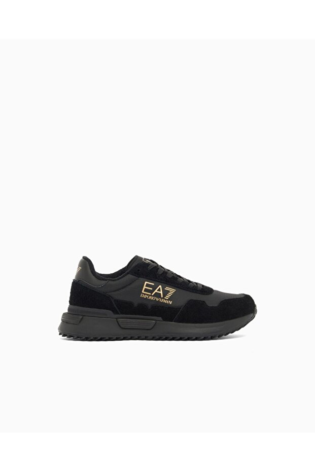 Unisex Low-Top Comfortable Sole Suede Detailed Logo Patterned Leather Black-Gold Sneaker 7X000380 Af