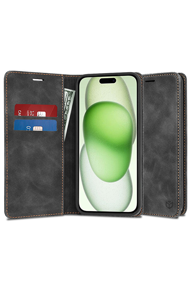 Husa pentru iPhone 15 Plus, Techsuit, PU, Negru - 1
