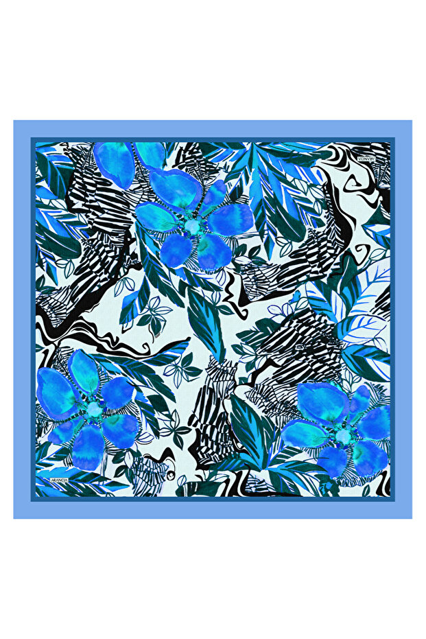 وشاح حريري أزرق مقاس 90×90