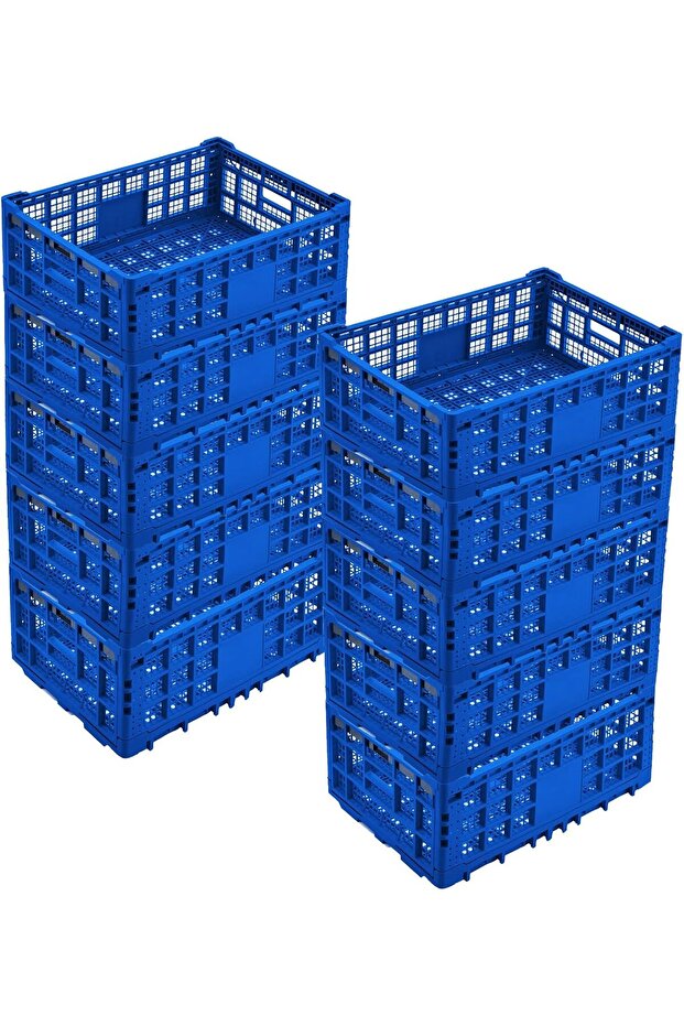 52L Heavy Duty Collapsible Plastic Storage Crate, 10pcs