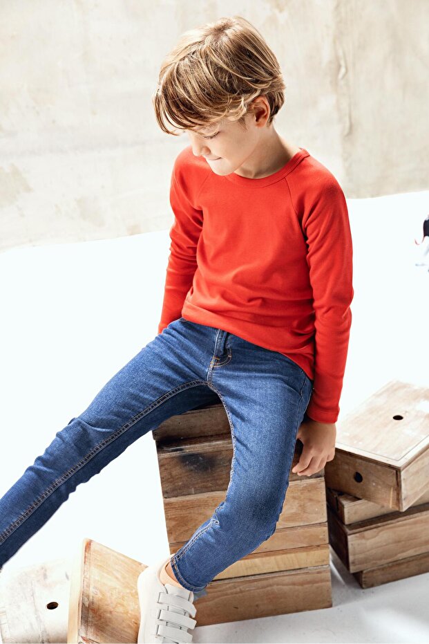 Boy's Raglan Long Sleeve 100% Cotton T-Shirt 8531 Red Color