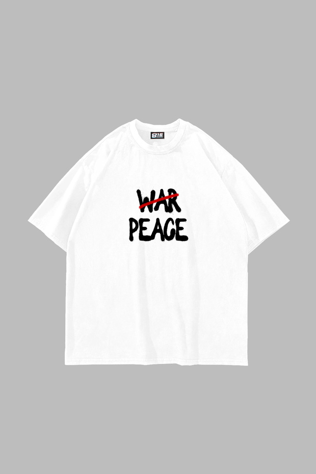 Don'T War Printed Oversized Unisex White Tshirt