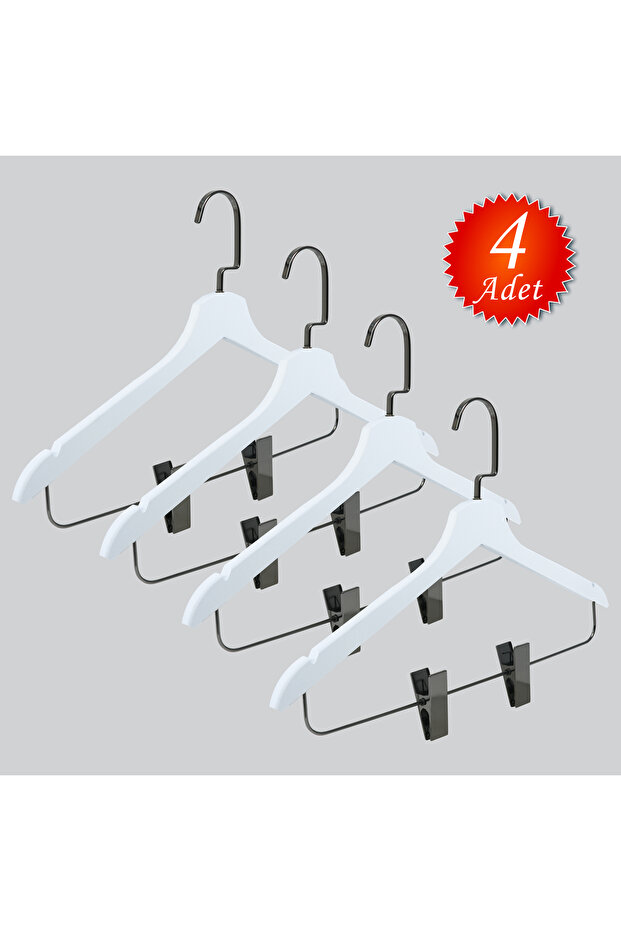 Wooden Hangers (Black Nickel Hooks) for Skirts and Trousers, 4 Pieces
