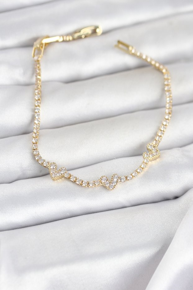 Brass Gold Color Heart Model Zircon Stone Waterway Women's Bracelet