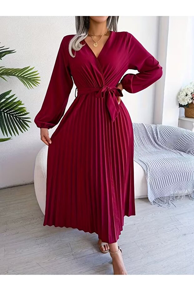 Rochie midi plisată Farine Grena - M - 3