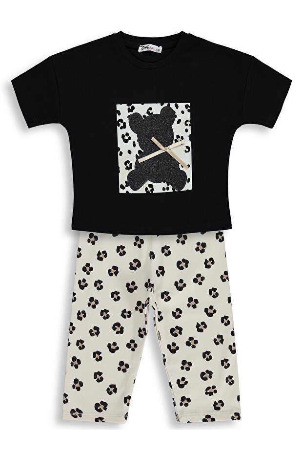 Leopard Teddy Bear Patterned Set for 2-5 Years - Black - 1