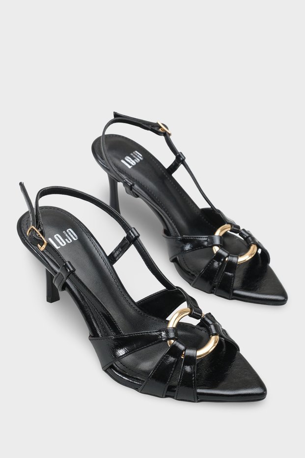 Women's Pointed Toe Gold Buckle Back-Strapped Heeled Casual Sandals Maiyras Black