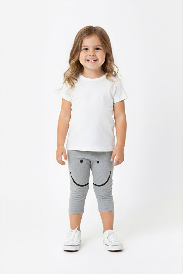 Gray Baby Capri with Smiling Face Printed on the Knee