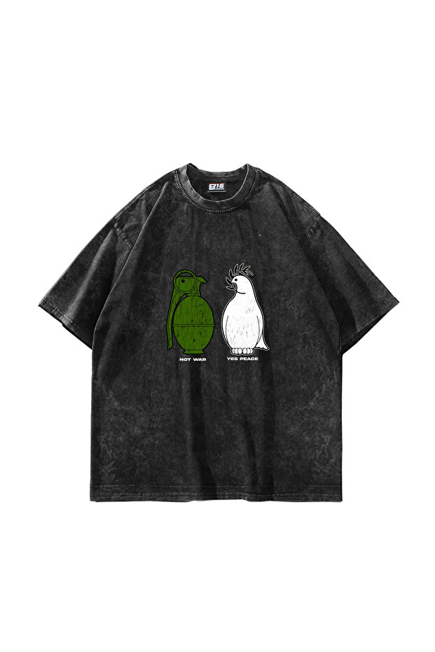 Not War Yes Peace Printed Oversized Unisex Washable Black Tshirt