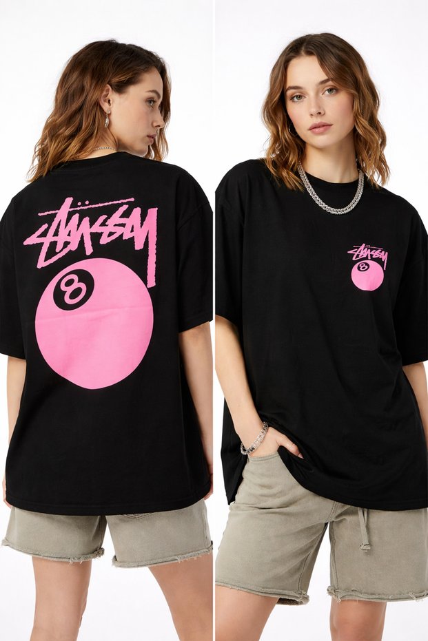 -Kadin Unisex Stüssy Dice Printed Oversize T-Shirt 100% Cotton | Comfortable Fit Short Sleeve