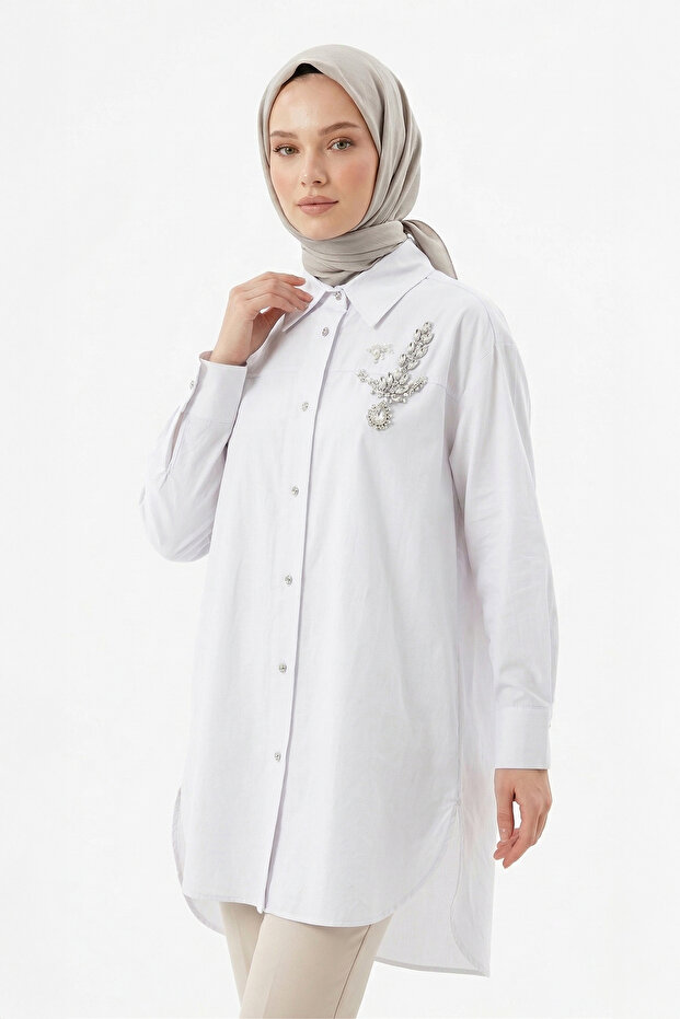 Levidor Stone Detailed Shirt 230138 White