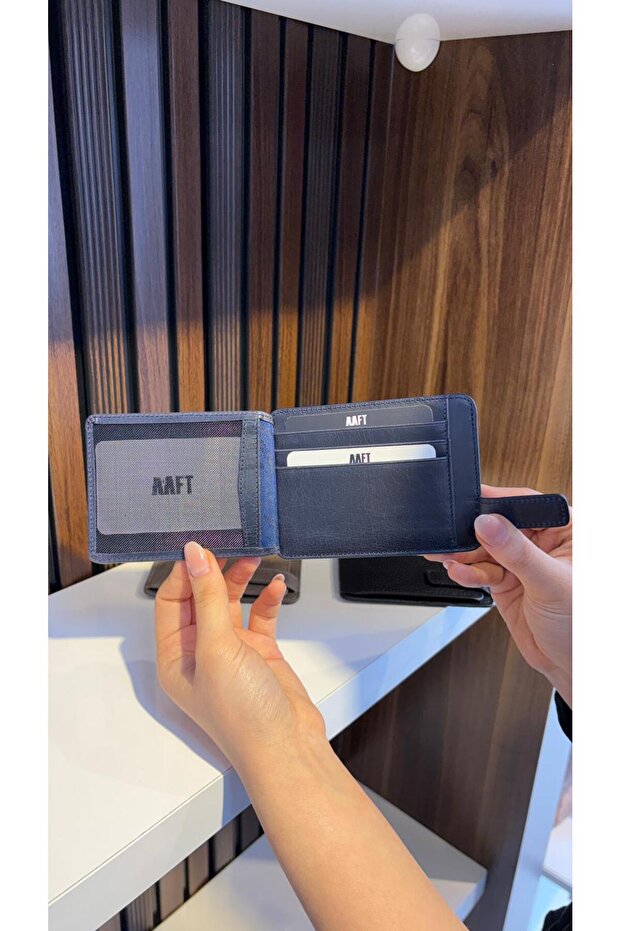 Genuine Leather Magnetic Card Holder | Mona 1103 Tiguan Navy Blue
